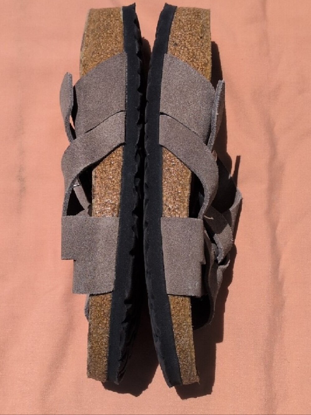 Birkenstock Gray Suede Crisscross Slide Sandals with Buckle - Picture 3 of 6